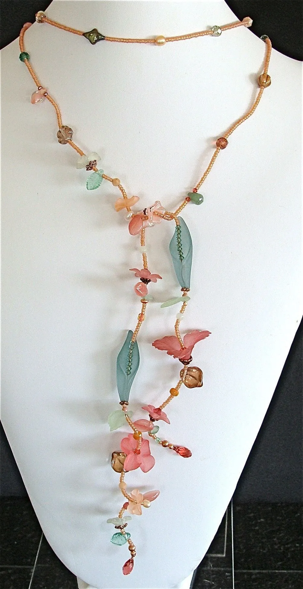 Spring Punch: 50" Pearl and Crystal Lariat Necklace