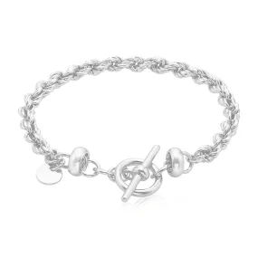 Sterling Silver 20cm Rope Bolt Ring T-Bar Bracelet