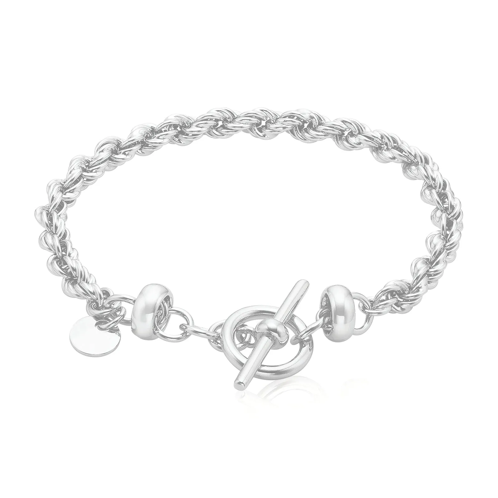 Sterling Silver 20cm Rope Bolt Ring T-Bar Bracelet