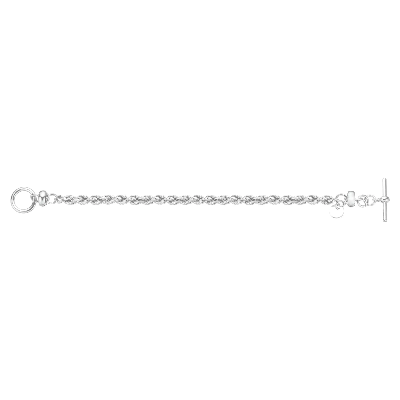 Sterling Silver 20cm Rope Bolt Ring T-Bar Bracelet