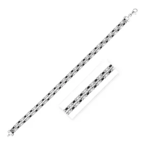 Sterling Silver 7 1/4 inch Bracelet Black and White Cubic Zirconias