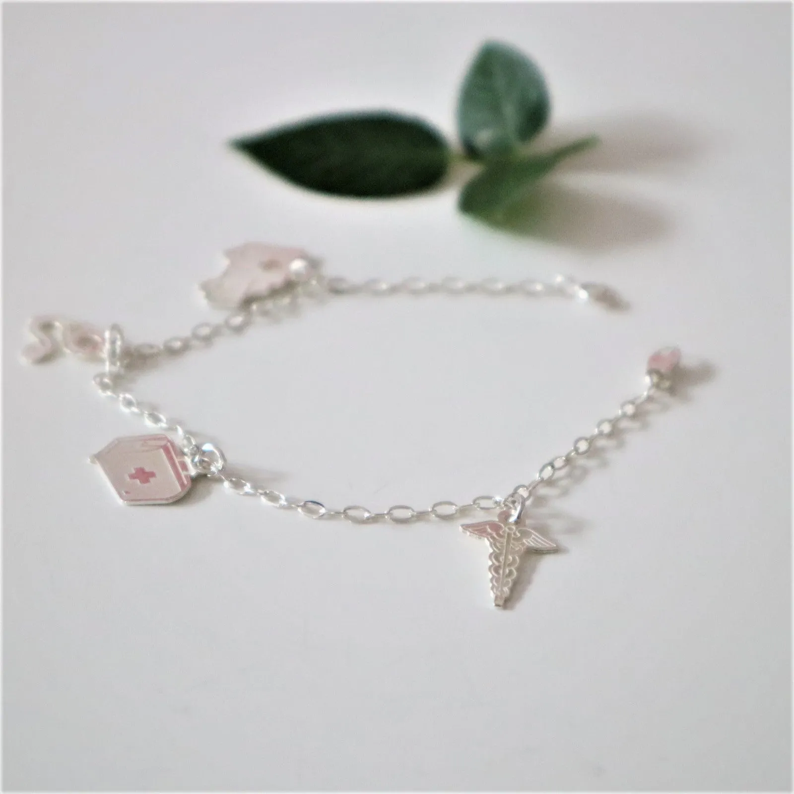 Sterling Silver Charms Nurse, EMT, Medical Bracelet-Taxco