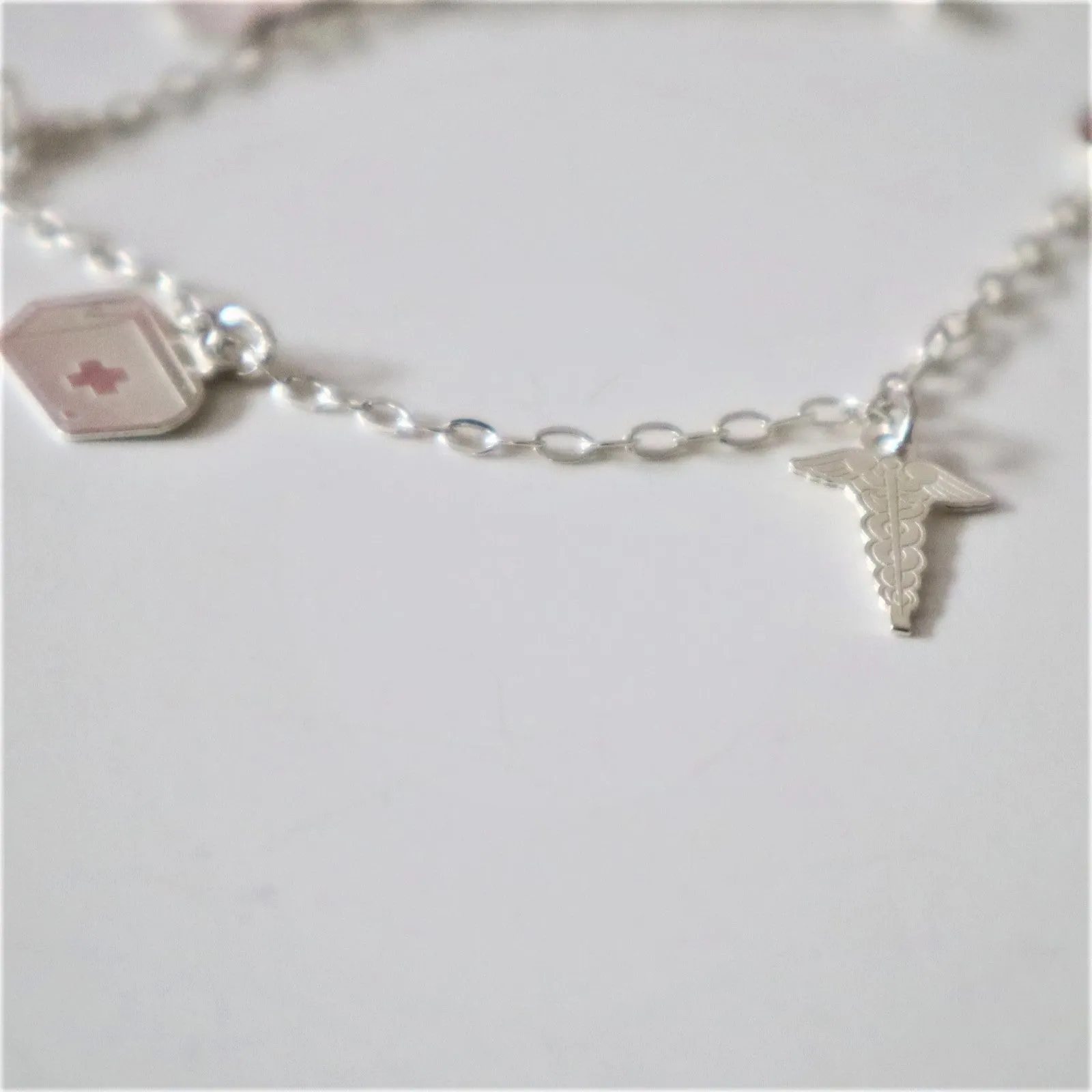 Sterling Silver Charms Nurse, EMT, Medical Bracelet-Taxco