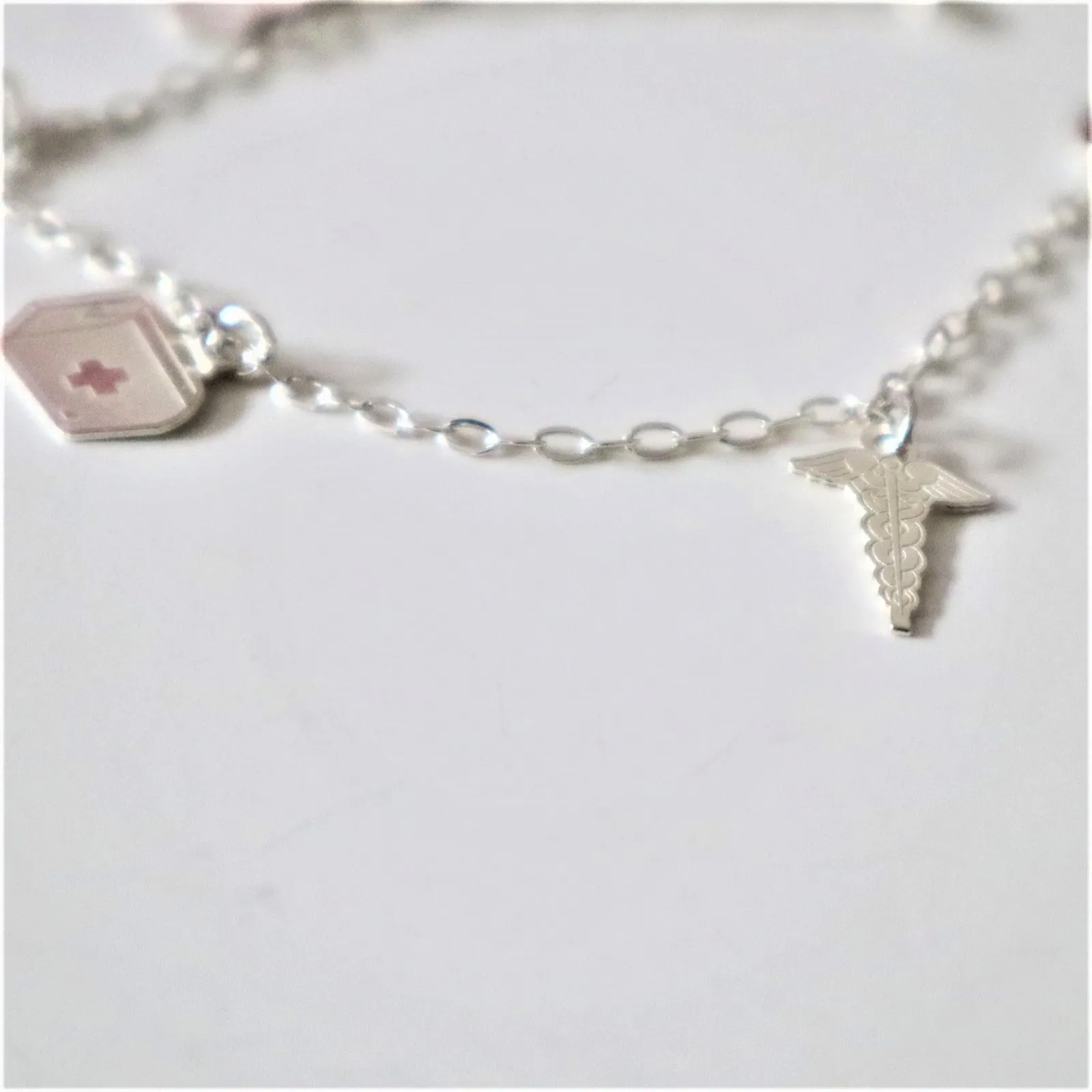 Sterling Silver Charms Nurse, EMT, Medical Bracelet-Taxco
