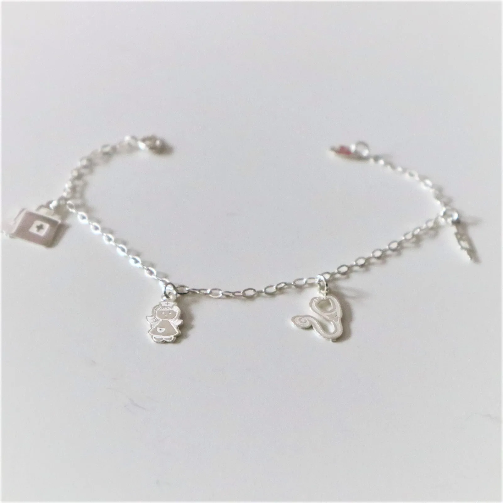 Sterling Silver Charms Nurse, EMT, Medical Bracelet-Taxco