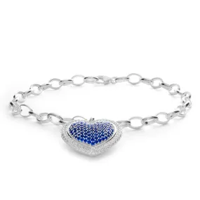 Sterling Silver Created Sapphire   Cubic Zirconia Bracelet