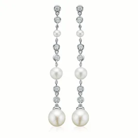 Sterling Silver Fresh Water Pear and Cubic Zirconia  Drop Earrings