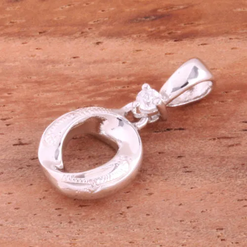 Sterling Silver Hawaiian Scroll Circle with CZ Pendant (Chain Sold Separately)