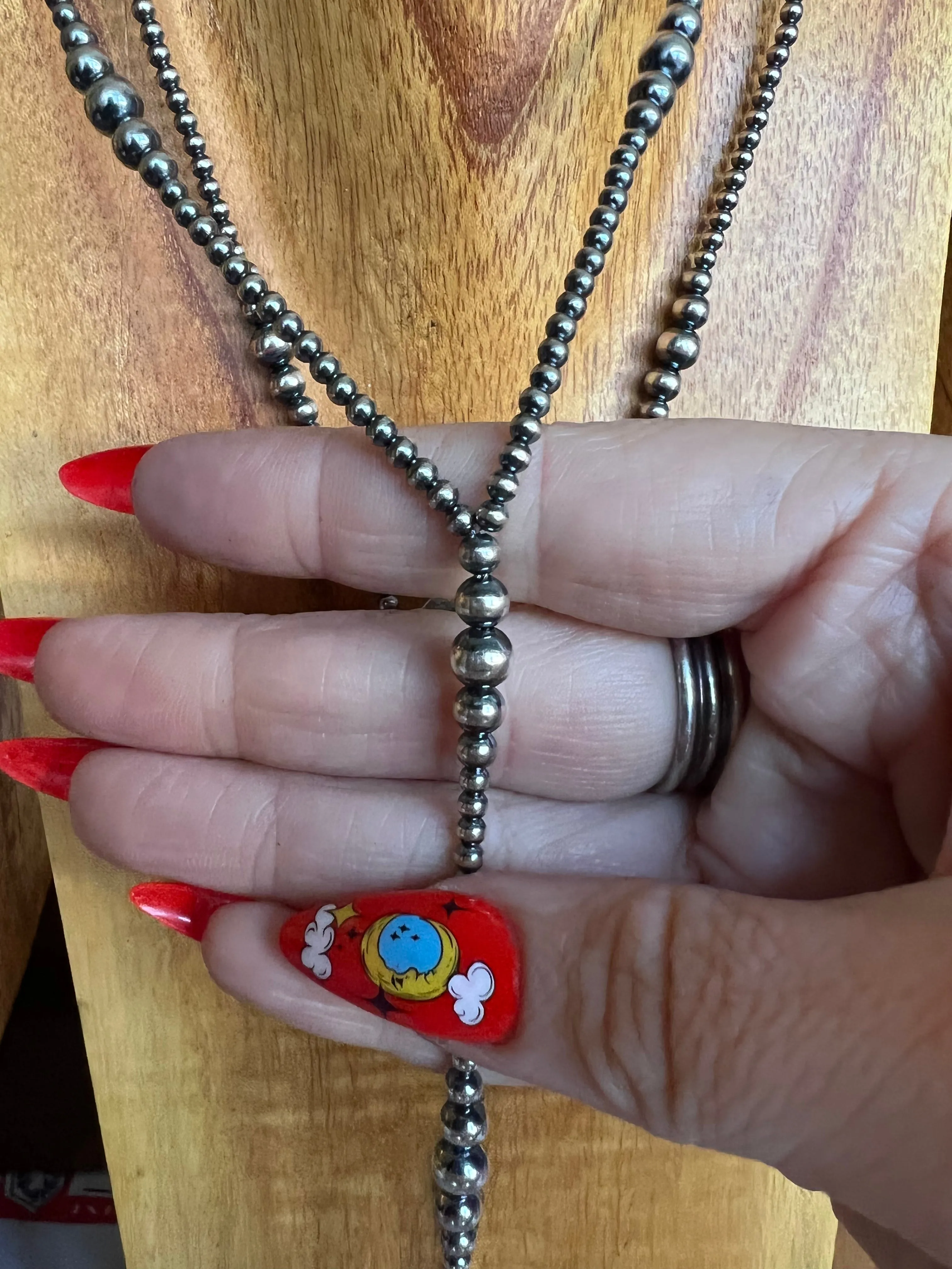 Sterling Silver Pearl lariat Necklace with turquoise nugget