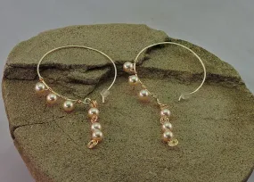 Swarovski Pearls on Gold Wire Hoop Dangle Earrings