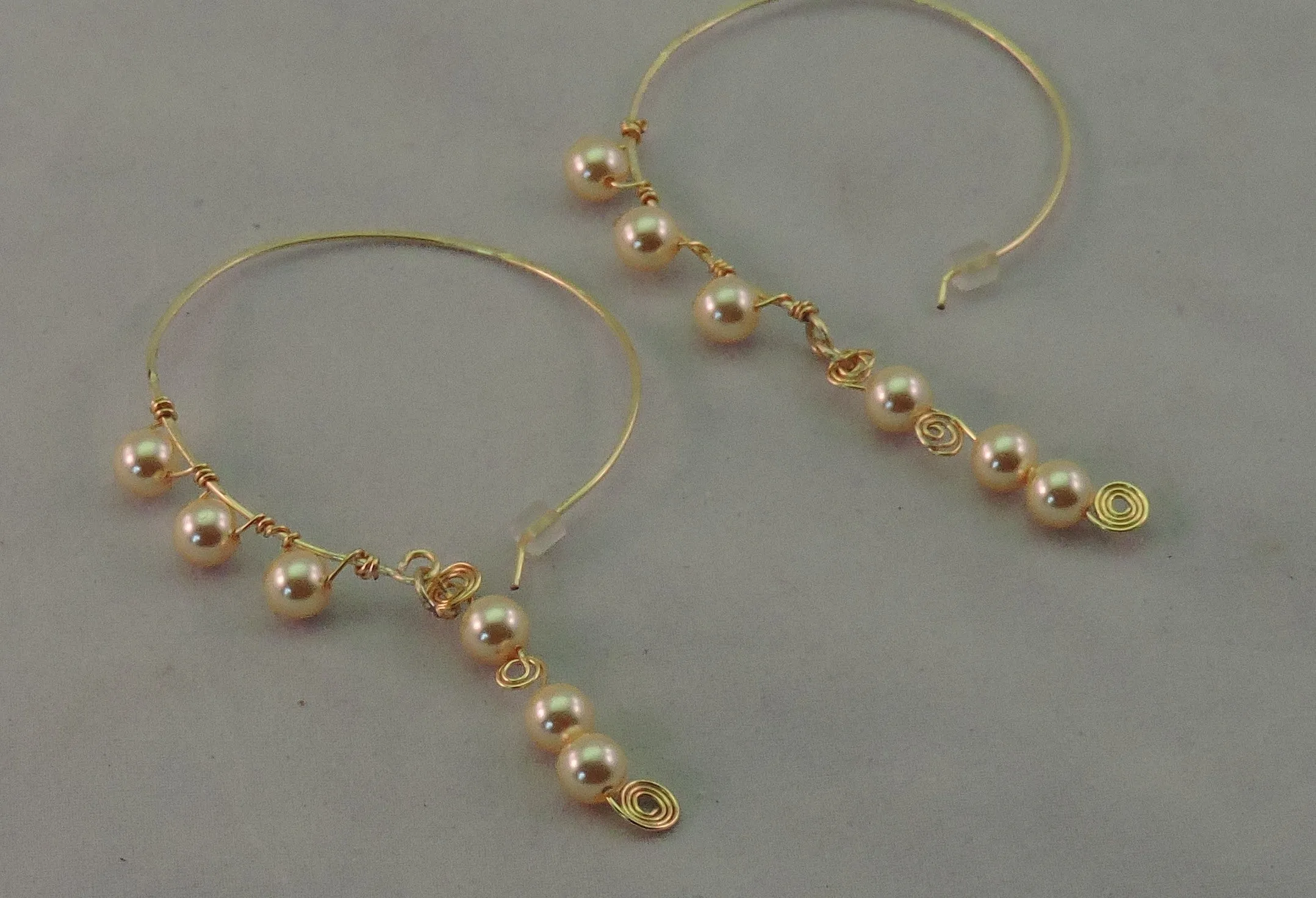 Swarovski Pearls on Gold Wire Hoop Dangle Earrings