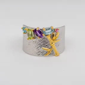 Terra Amethyst Topaz Peridot Ring in Sterling Silver