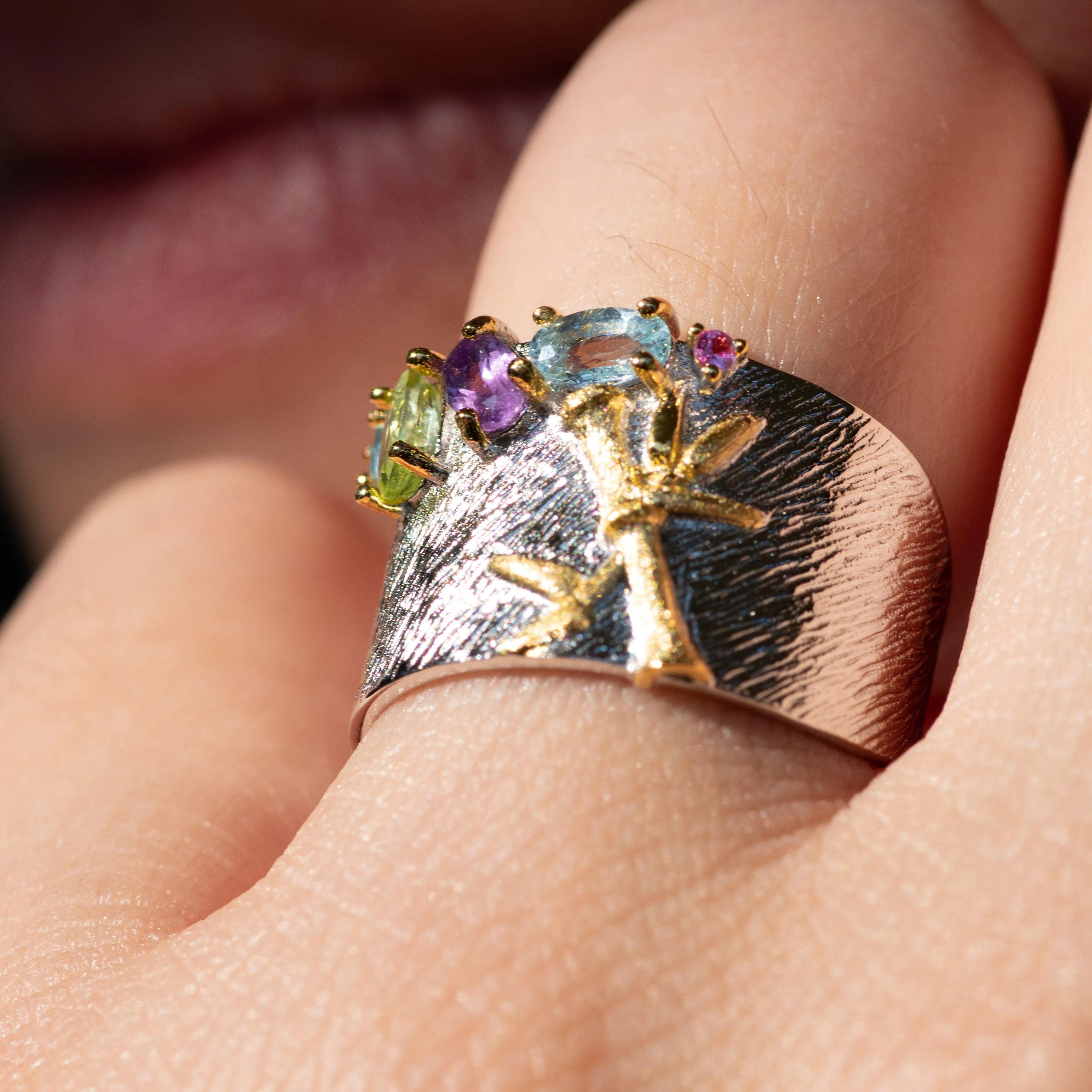 Terra Amethyst Topaz Peridot Ring in Sterling Silver