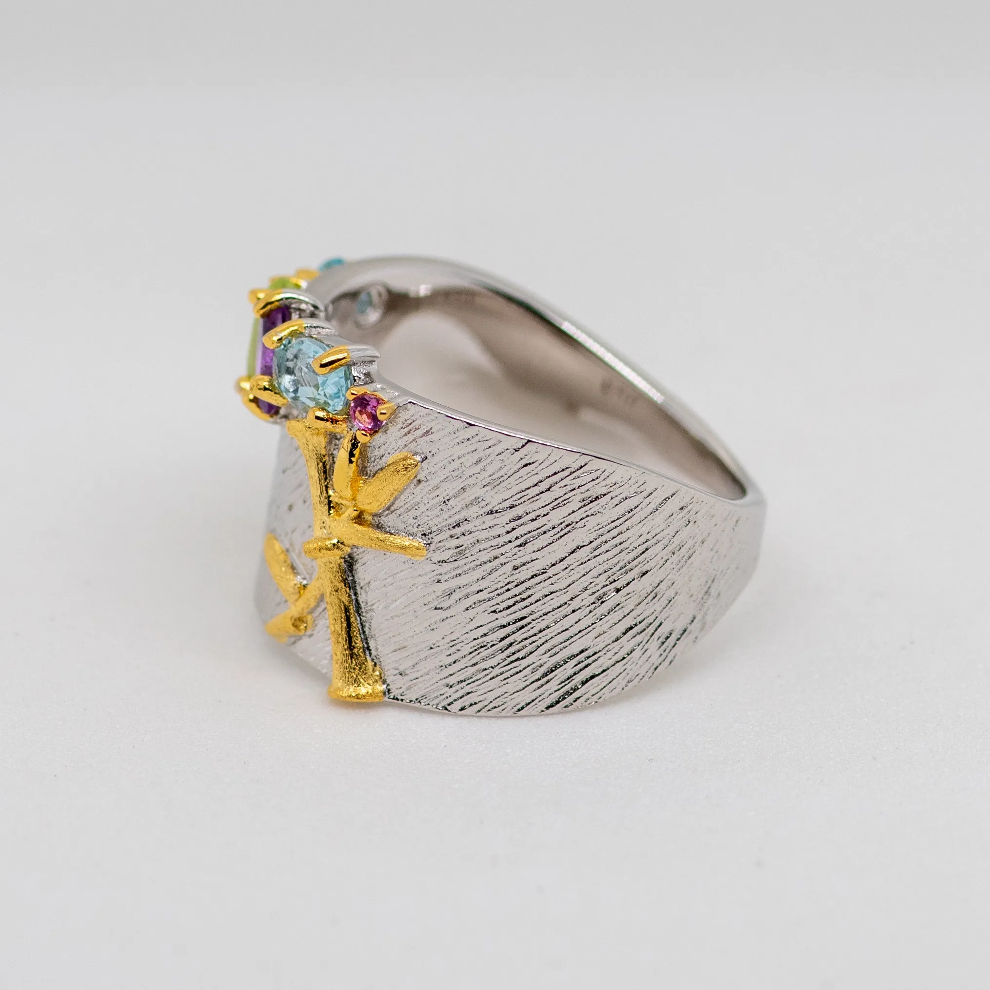 Terra Amethyst Topaz Peridot Ring in Sterling Silver