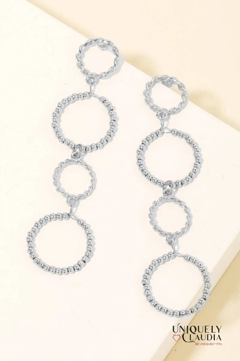 Textured & Beaded Hoop Link Dangle Earrings