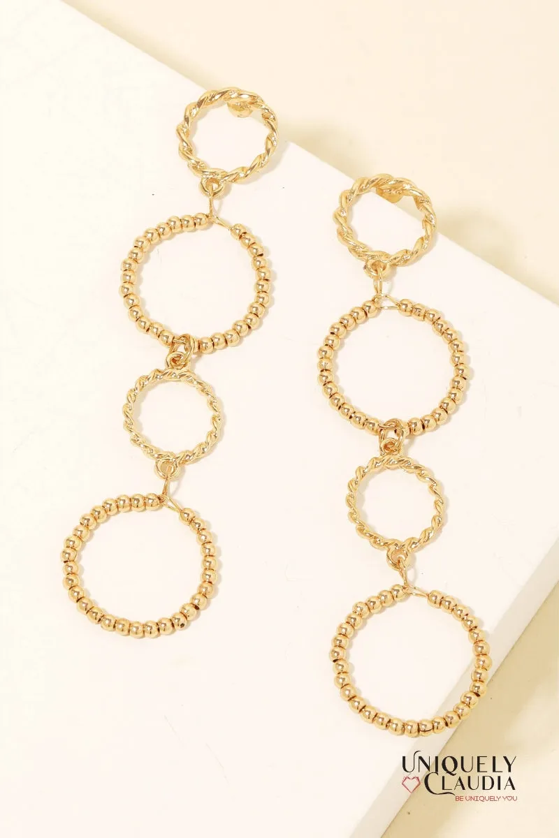 Textured & Beaded Hoop Link Dangle Earrings