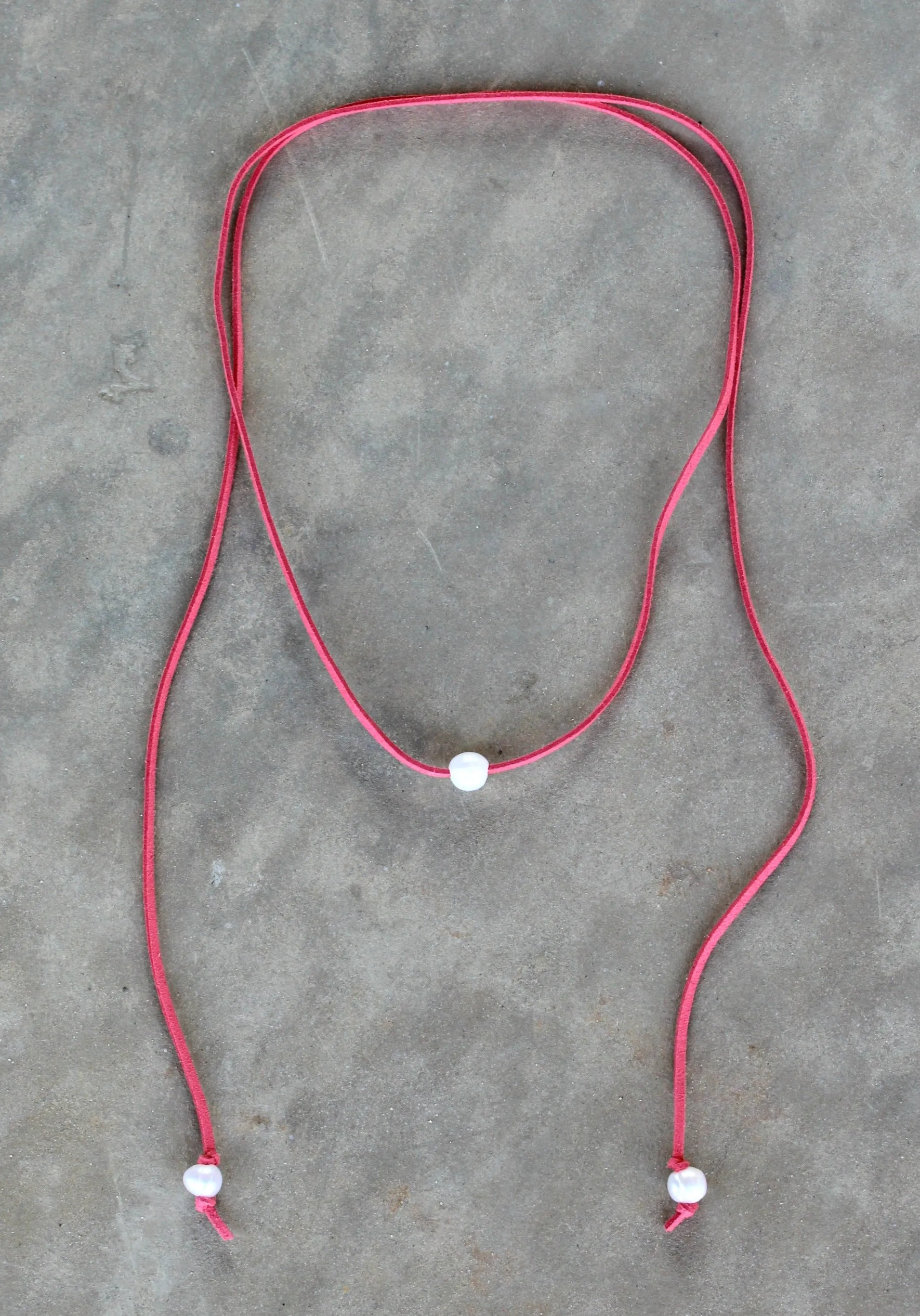 That's a Wrap Long Leather Necklace with Pearls in Coral| ONLY 1 LEFT!