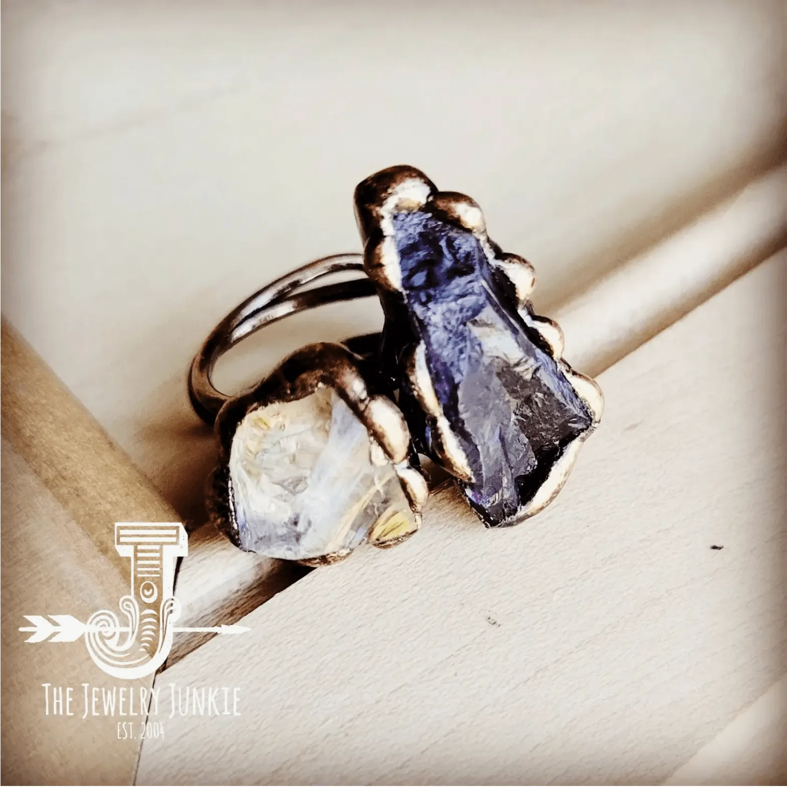 The Jewelry Junkie Amethyst & Quartz Copper Ring 012a