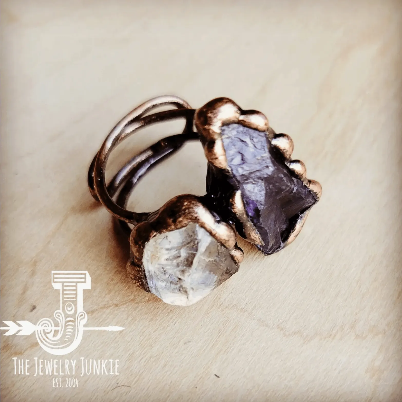 The Jewelry Junkie Amethyst & Quartz Copper Ring 012a