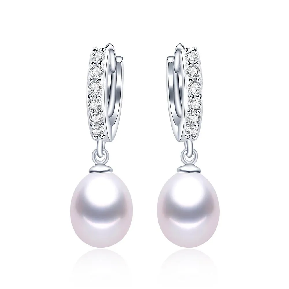 Top quality best price 9-10mm big size natural pearl drop earrings for women fashion 925 sterling silver jewelry