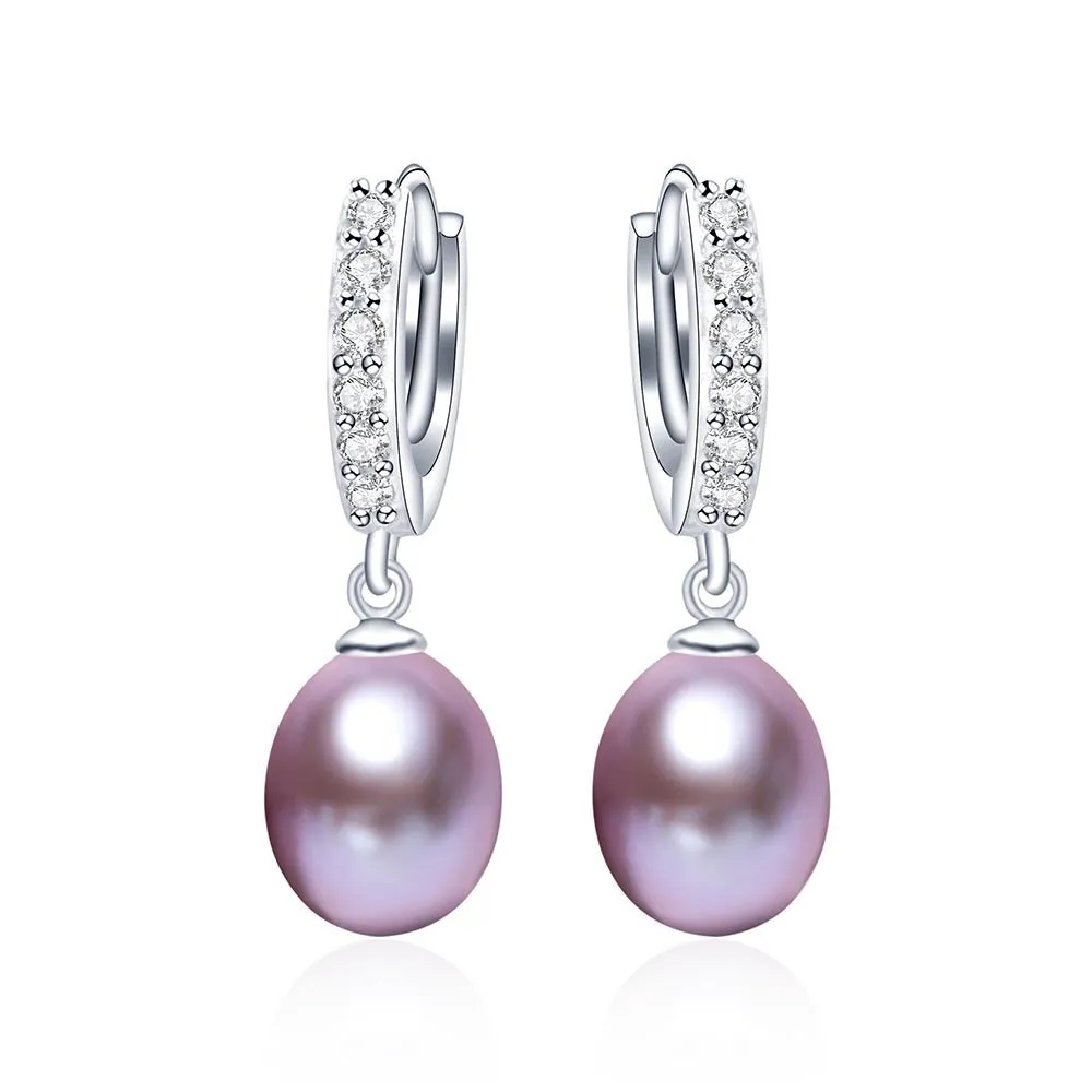 Top quality best price 9-10mm big size natural pearl drop earrings for women fashion 925 sterling silver jewelry