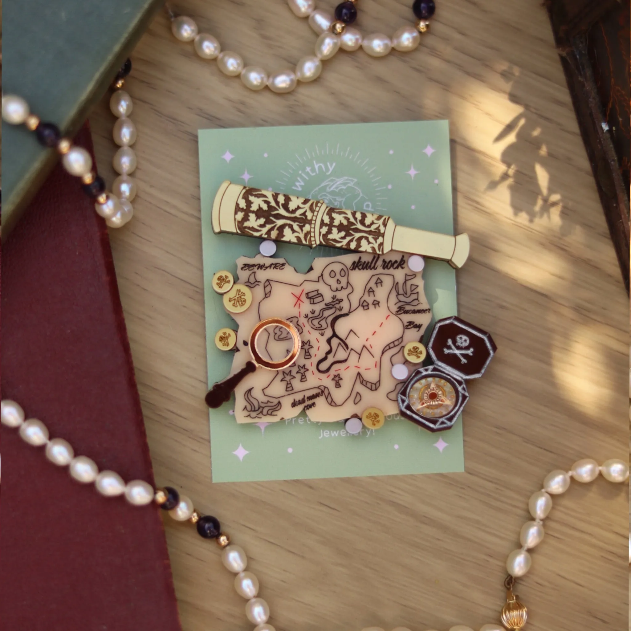 Treasure Map Acrylic Brooch
