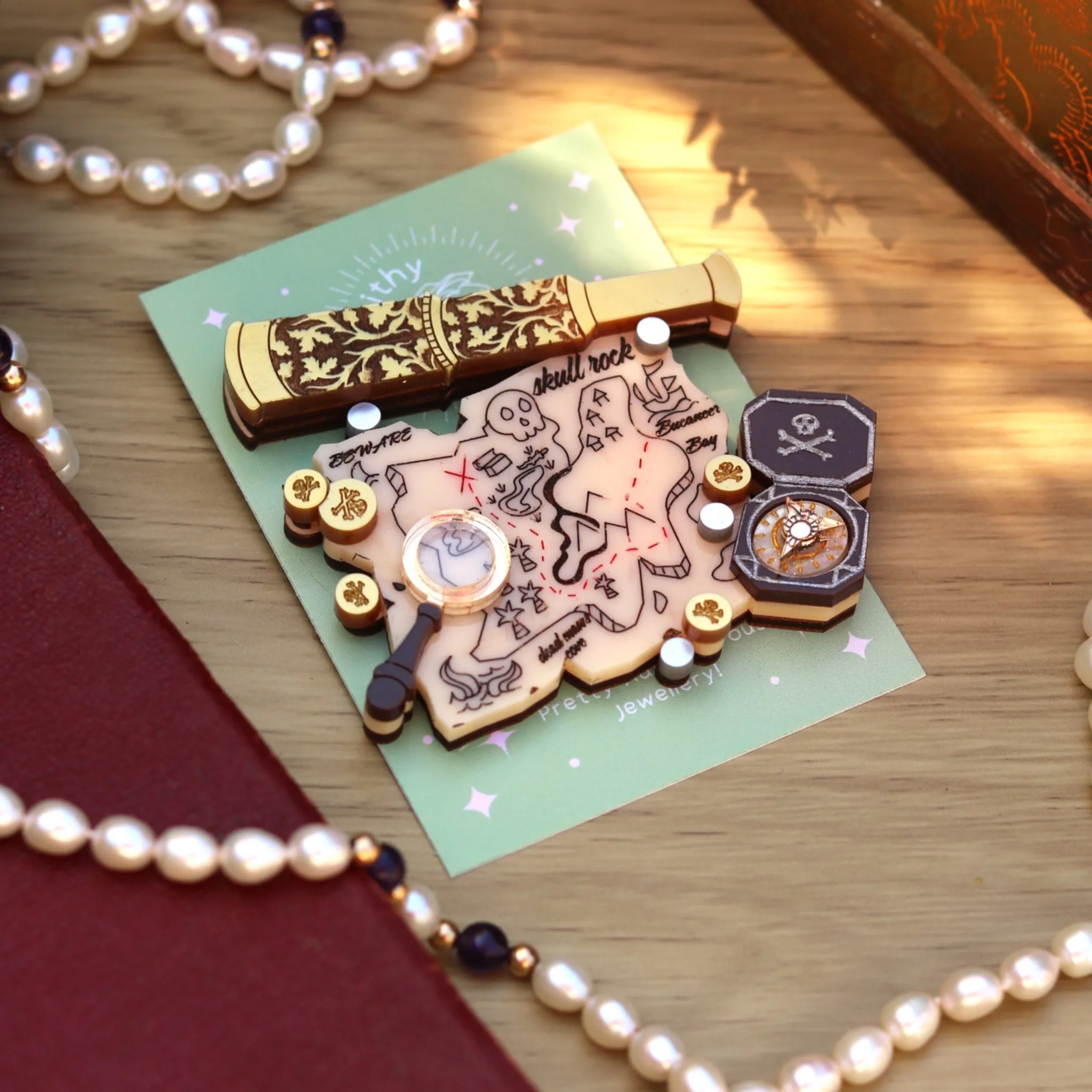 Treasure Map Acrylic Brooch