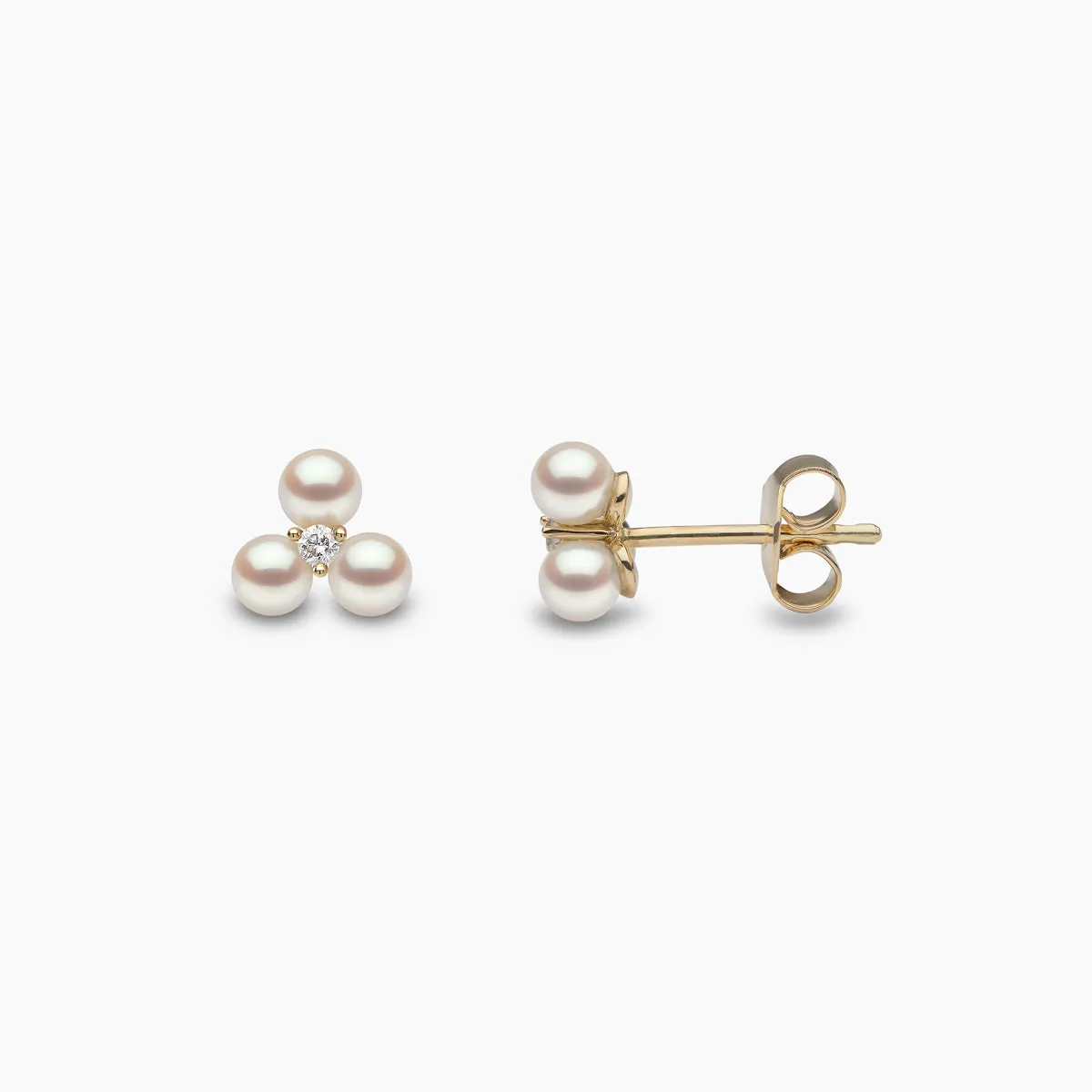 Trend 18K Gold Triple Freshwater Pearl And Diamond Stud Earrings