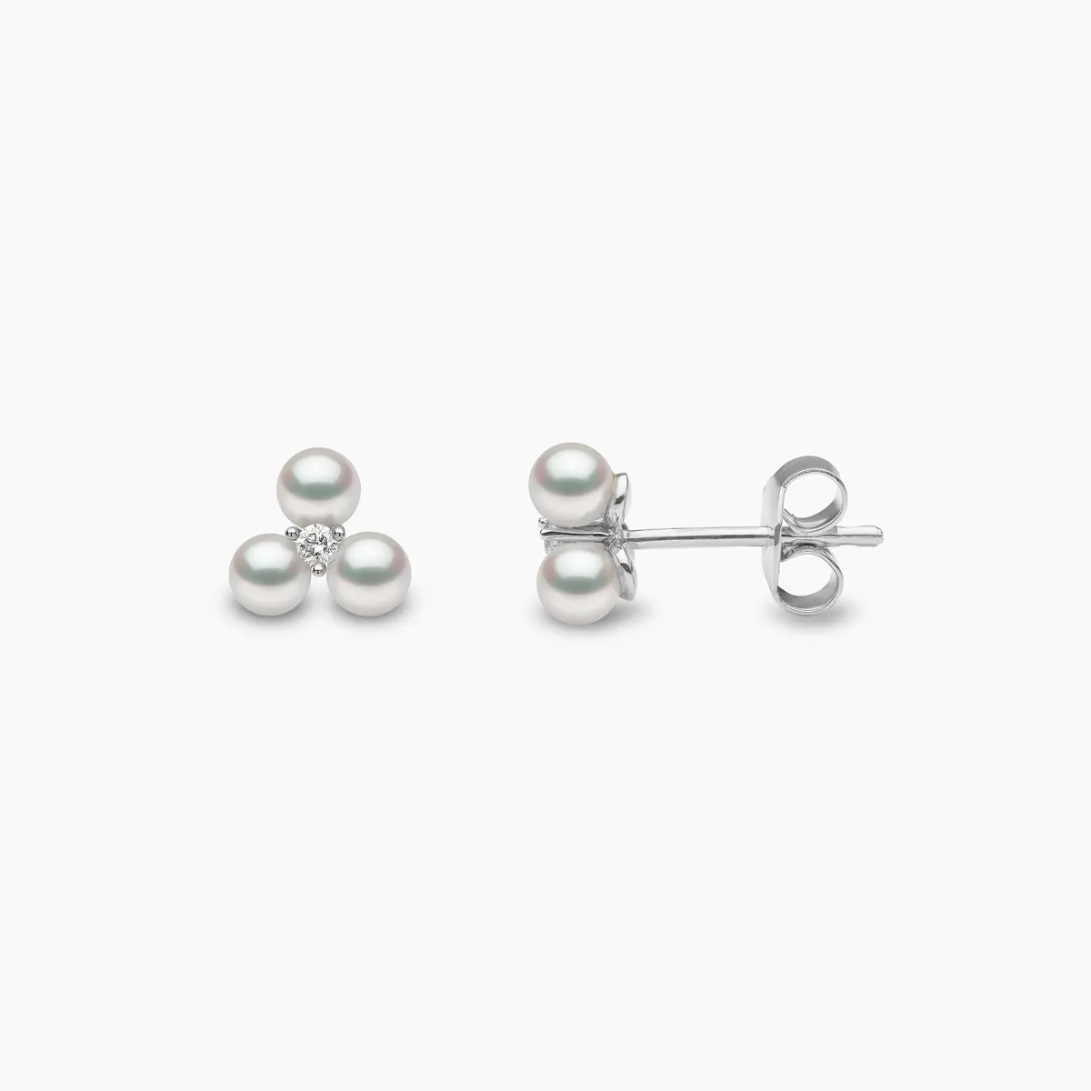 Trend 18K Gold Triple Freshwater Pearl And Diamond Stud Earrings