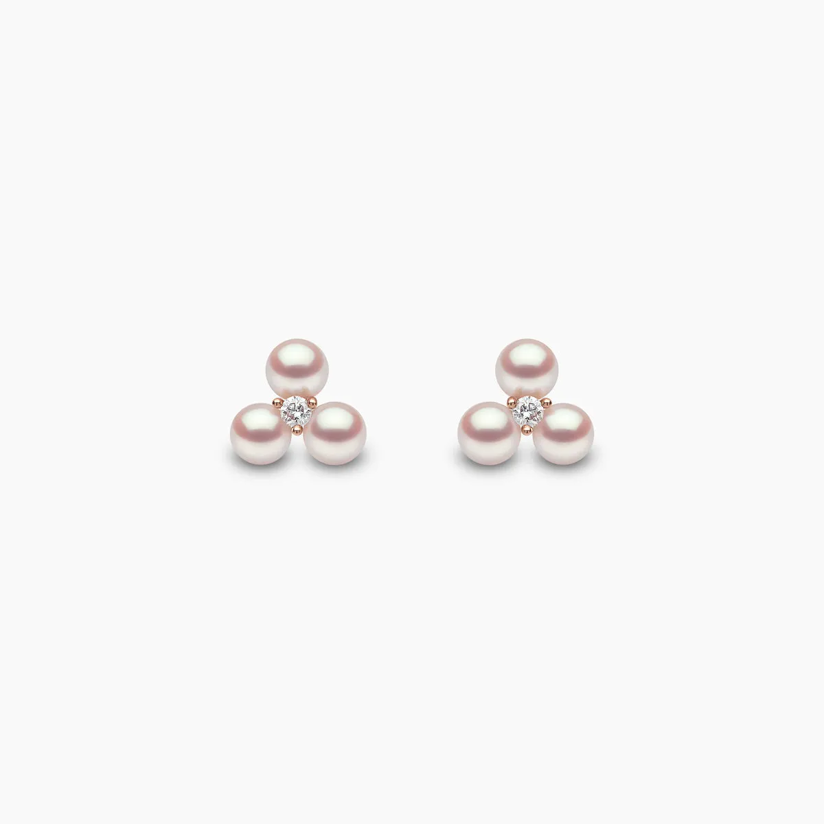 Trend 18K Gold Triple Freshwater Pearl And Diamond Stud Earrings