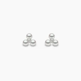 Trend 18K Gold Triple Freshwater Pearl And Diamond Stud Earrings