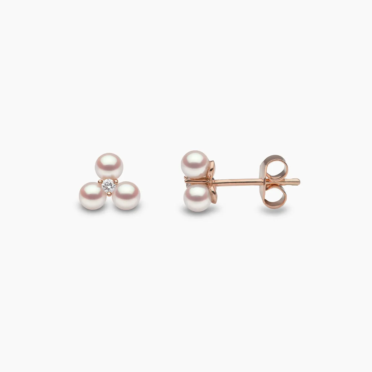Trend 18K Gold Triple Freshwater Pearl And Diamond Stud Earrings