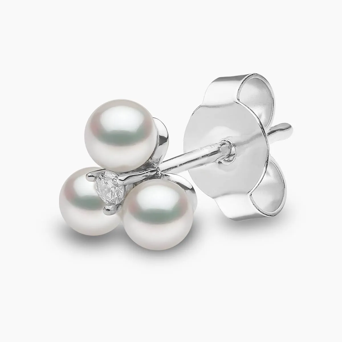 Trend 18K Gold Triple Freshwater Pearl And Diamond Stud Earrings