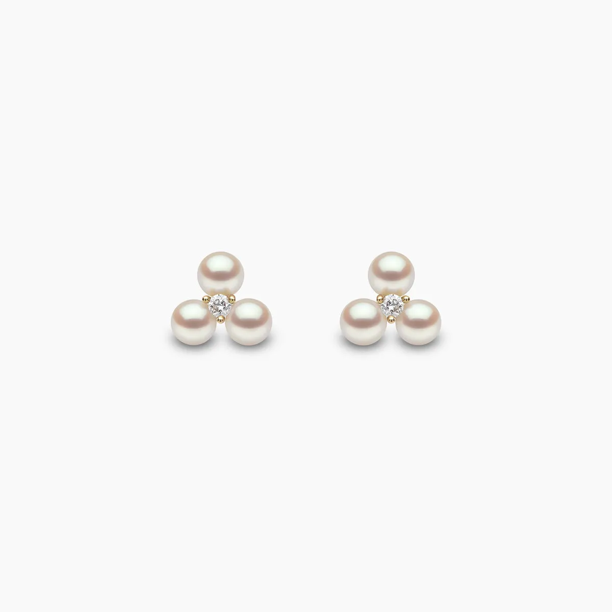 Trend 18K Gold Triple Freshwater Pearl And Diamond Stud Earrings