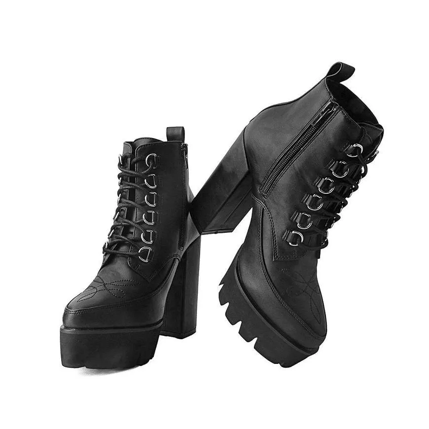 TUK Black Vegan Platform Heel 6-Ring A9689L