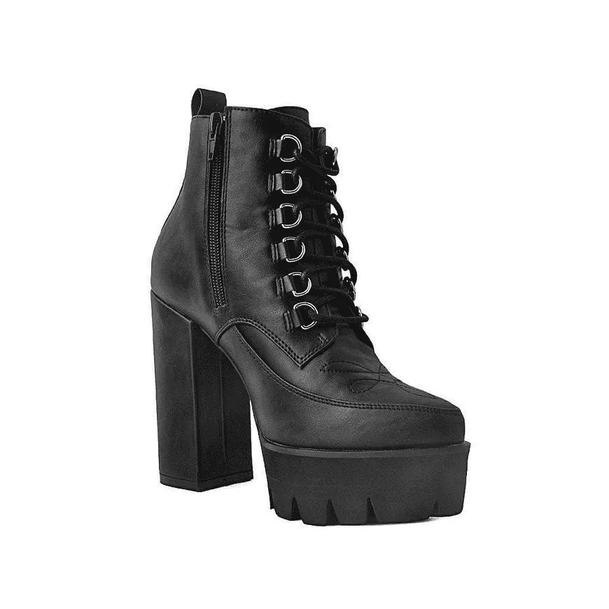 TUK Black Vegan Platform Heel 6-Ring A9689L