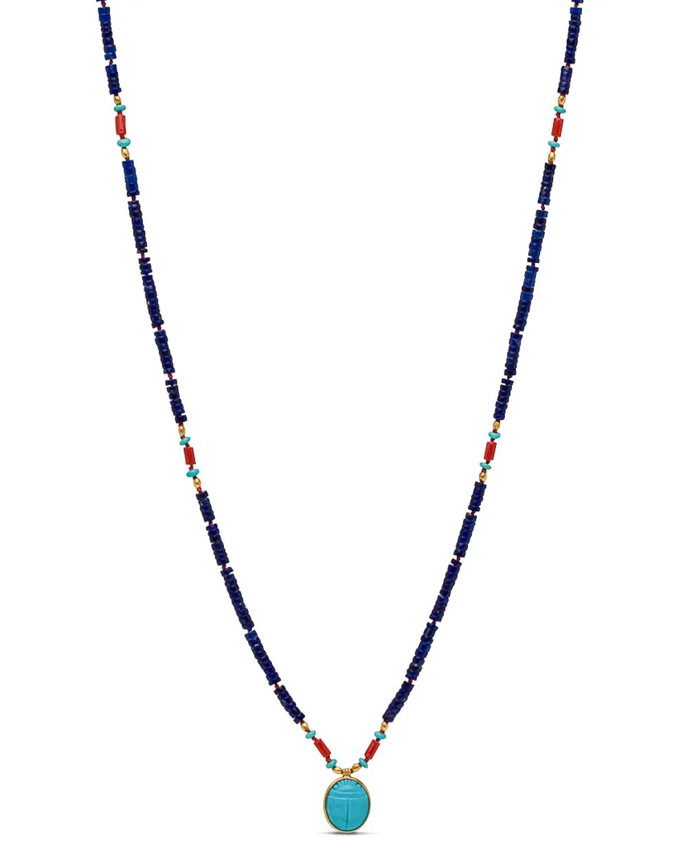 Turquoise Scarab Pendant Lapis Heishi Necklace