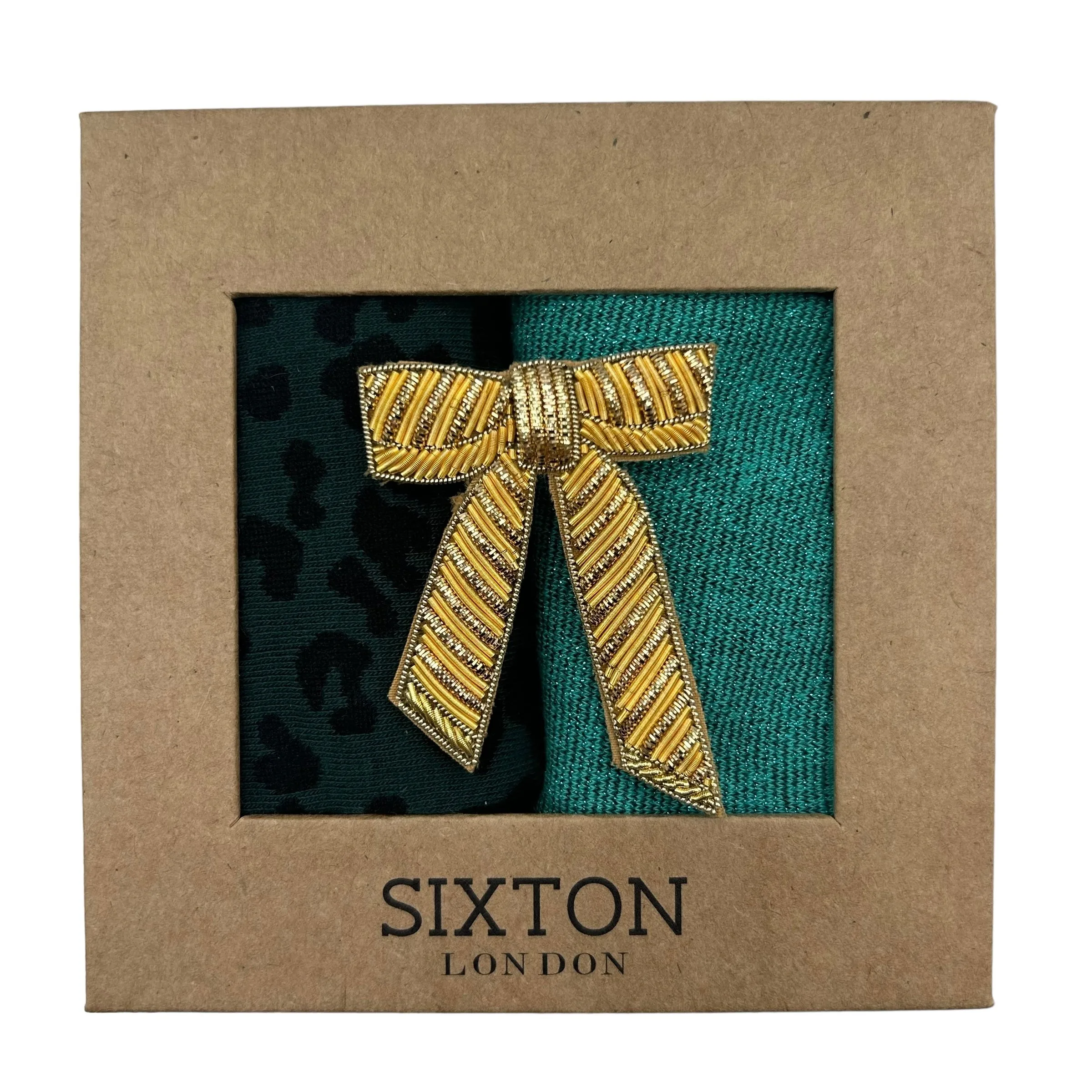 Turquoise Tokyo and leopard  sock box duo with pin