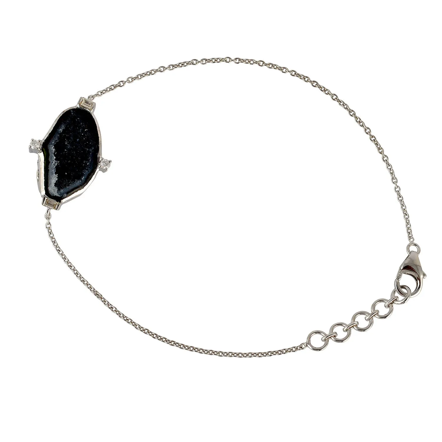 Uneven Geode Baguette Diamond Designer Chain Bracelet in 18k White Gold