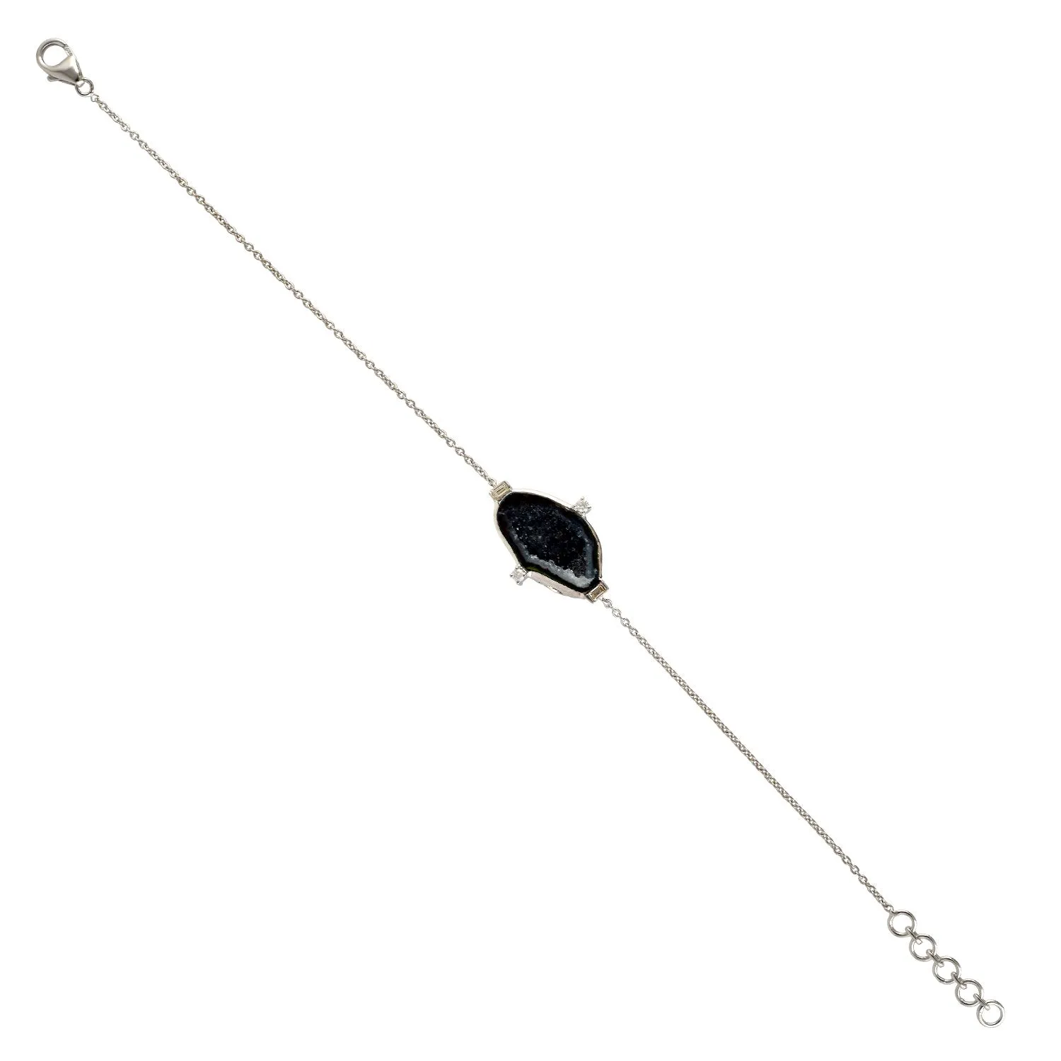 Uneven Geode Baguette Diamond Designer Chain Bracelet in 18k White Gold