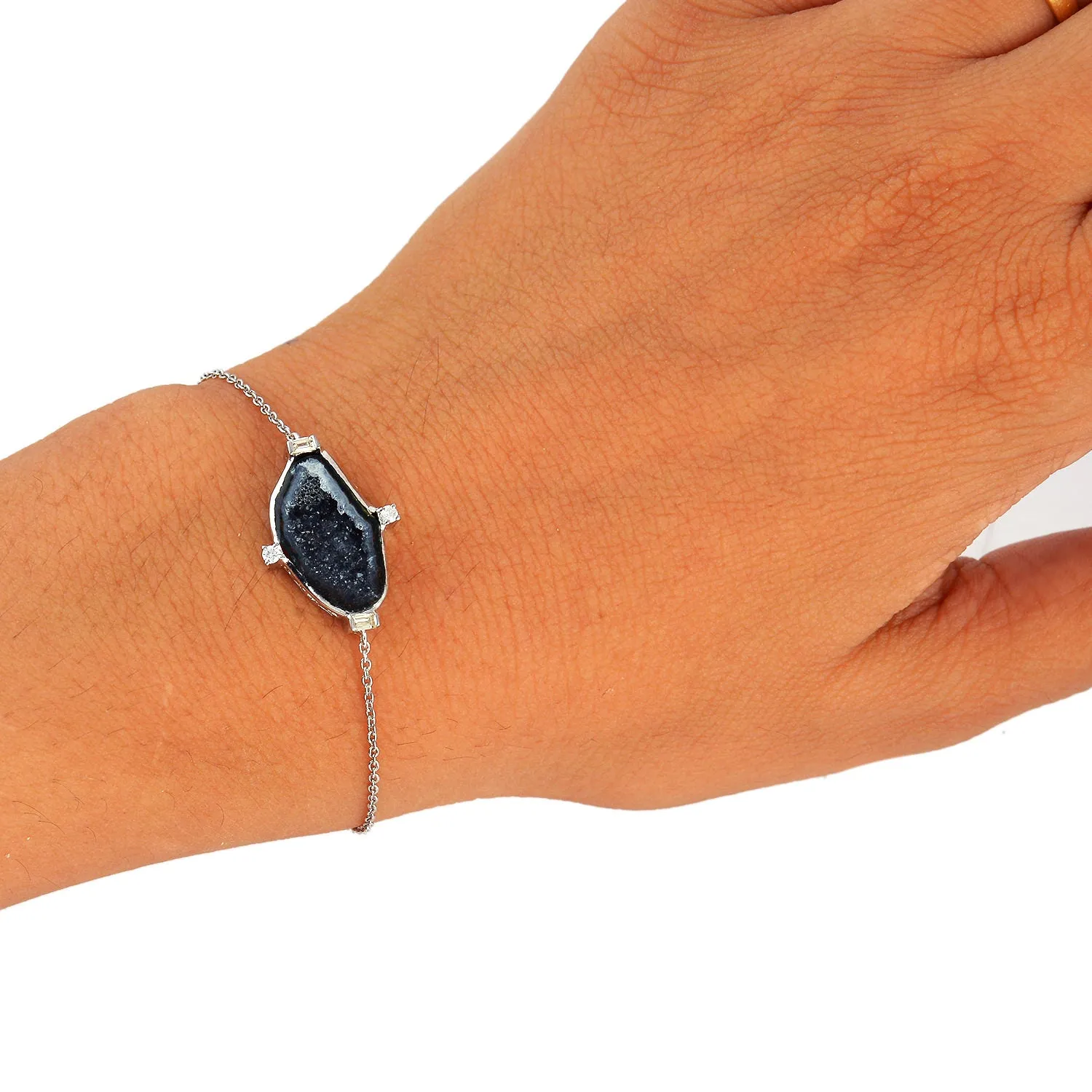 Uneven Geode Baguette Diamond Designer Chain Bracelet in 18k White Gold