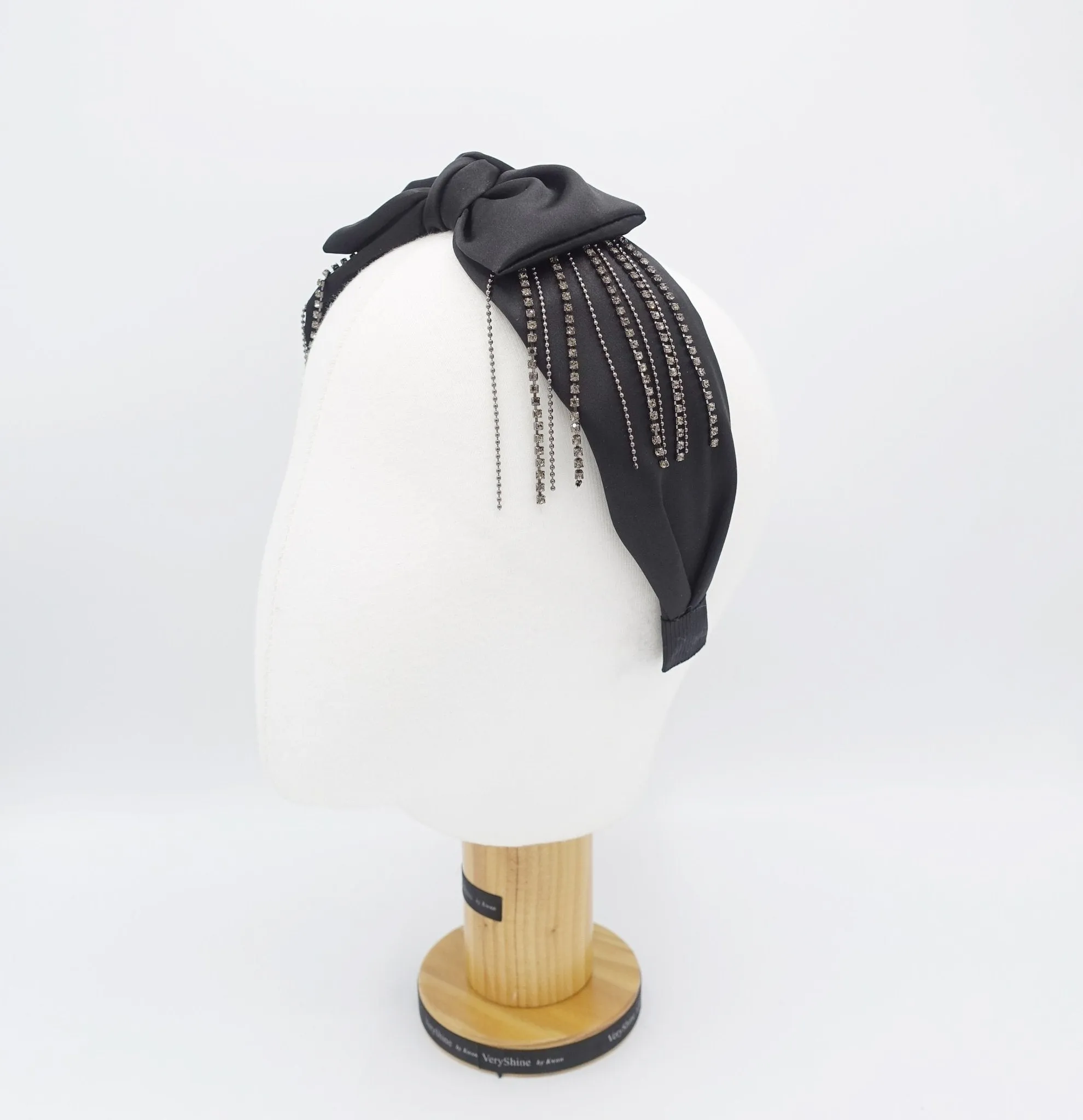 velvet satin bow tie fringe headband chain rhinestone embellished hairband for women