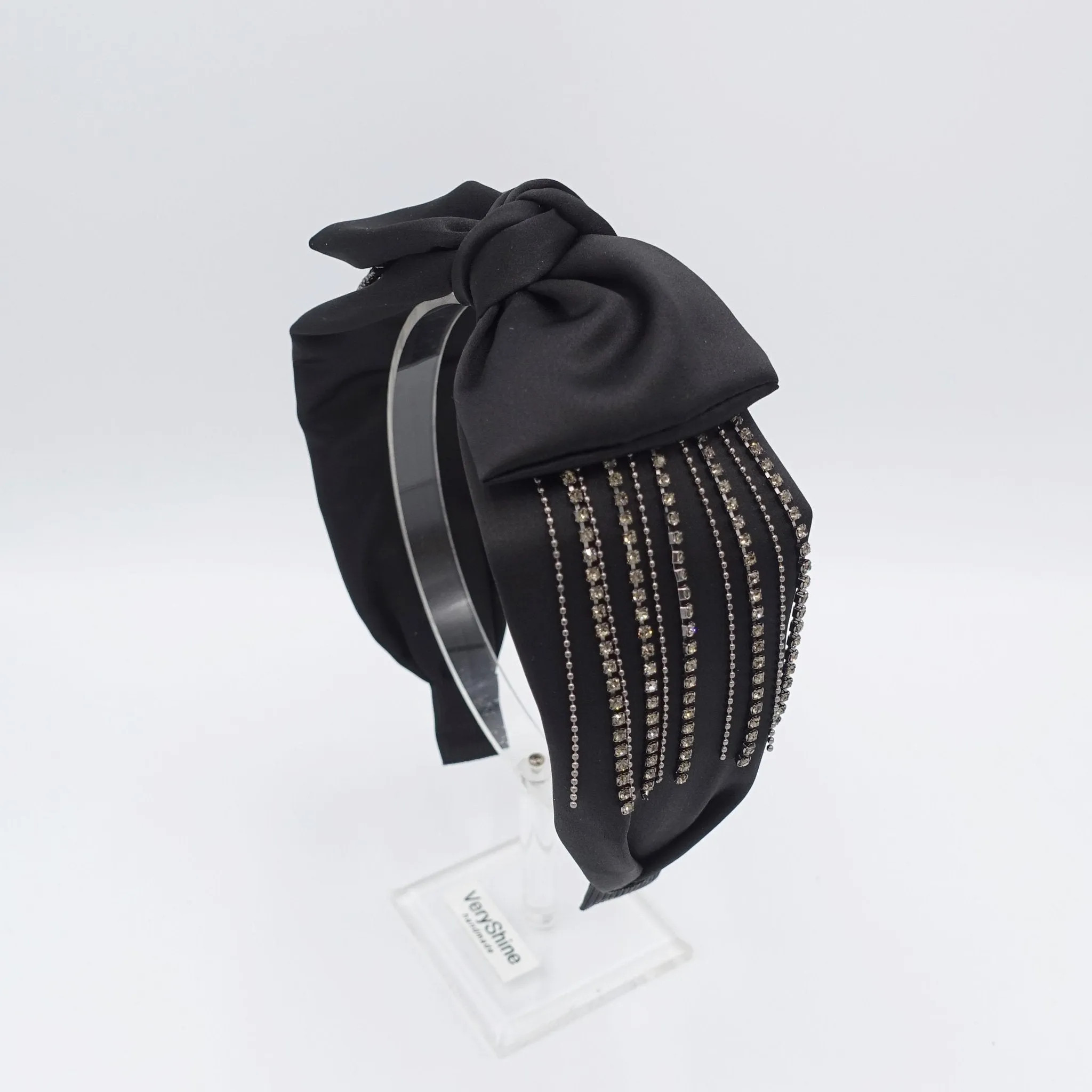velvet satin bow tie fringe headband chain rhinestone embellished hairband for women