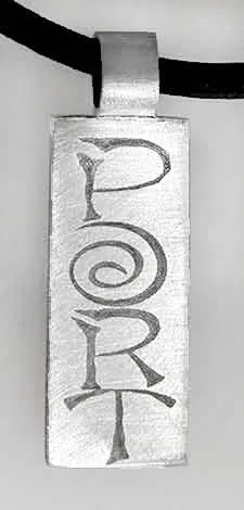 Vertical PORT on Rectangle on leather Cord Pendant