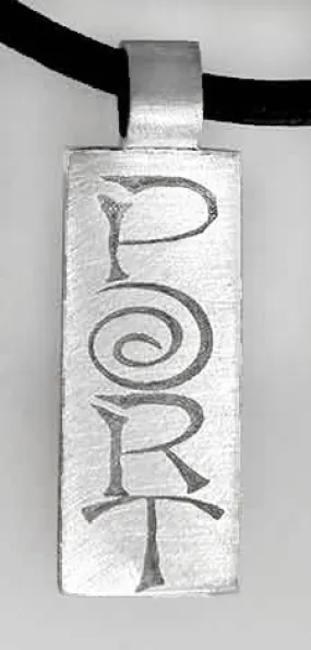 Vertical PORT on Rectangle on leather Cord Pendant