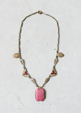 Vintage 1920s Pink Swirl Glass Art Deco Necklace