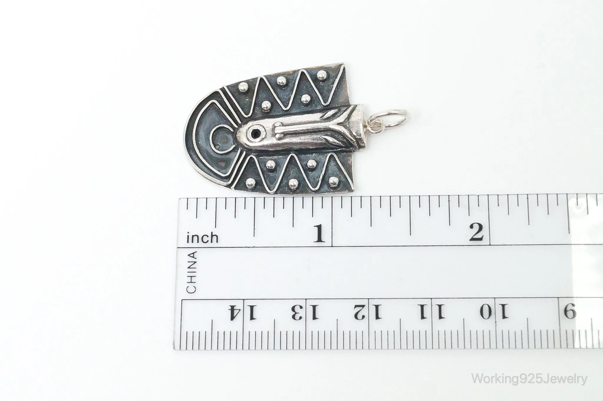 Vintage Aztec Style Mask Tribal Sterling Silver Necklace Pendant
