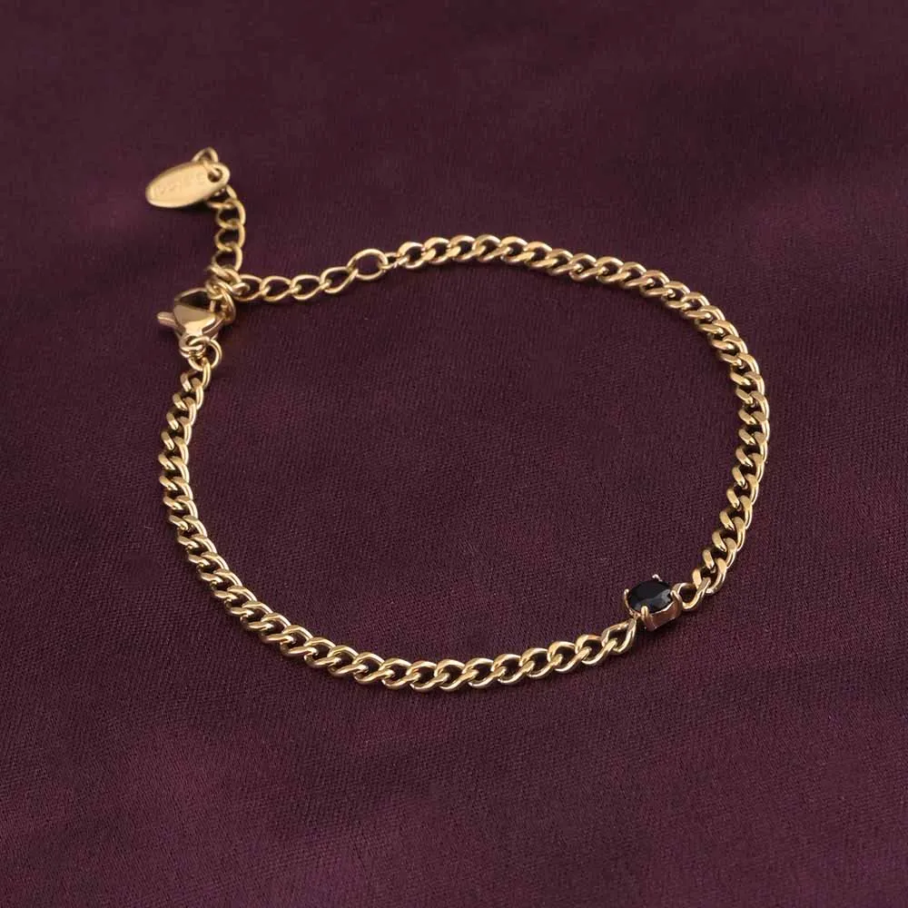 Vintage Black Gemstone Chain Bracelet