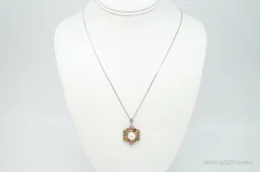 Vintage Designer Multi Stone Flower Sterling Silver Necklace