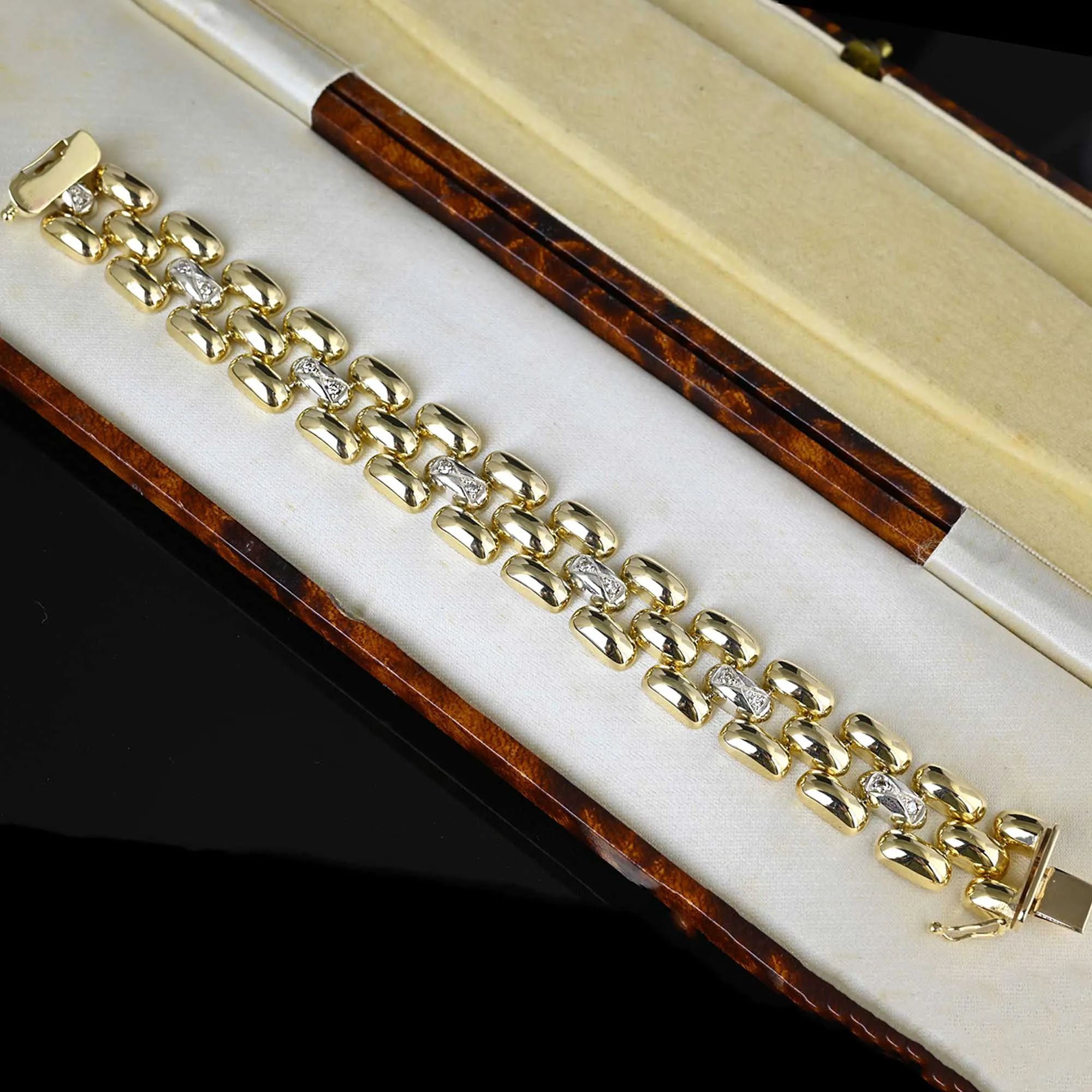 Vintage Diamond Solid 14K Gold Tank Bracelet, 35.6 Grams